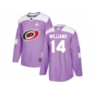 Men Adidas Carolina Hurricanes #14 Justin Williams Purple Authentic Fights Cancer Stitched NHL Jersey