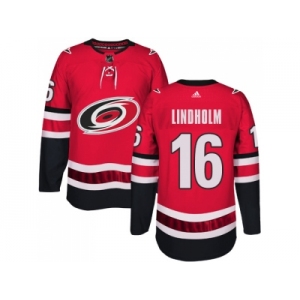 Men Adidas Carolina Hurricanes #16 Elias Lindholm Authentic Red Home NHL Jersey