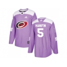 Men Adidas Carolina Hurricanes #5 Noah Hanifin Purple Authentic Fights Cancer Stitched NHL Jersey