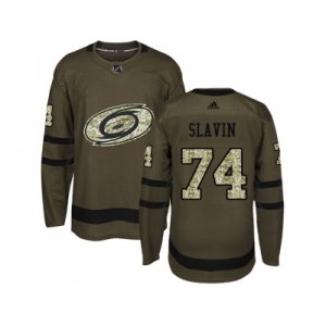 Men Adidas Carolina Hurricanes #74 Jaccob Slavin Green Salute to Service Stitched NHL Jerse