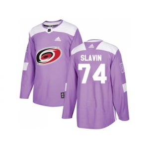 Men Adidas Carolina Hurricanes #74 Jaccob Slavin Purple Authentic Fights Cancer Stitched NHL Jersey