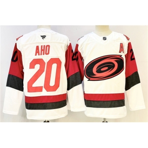 Men's Carolina Hurricanes #20 Sebastian Aho White 2024-25 With A Patch Home Stitched Hockey Jersey