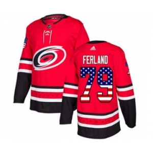 Men's Carolina Hurricanes #79 Michael Ferland Red Home USA Flag Stitched Hockey Jersey