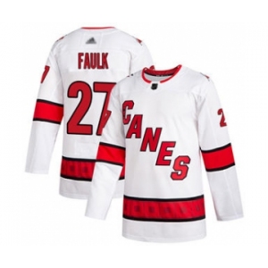 Men's Hurricanes #27 Justin Faulk White Road Authentic Stitched Hockey Jersey