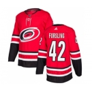 Men's Hurricanes #42 Gustav Forsling Red Home Authentic Stitched Hockey Jersey