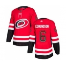 Men's Hurricanes #6 Joel Edmundson Red Home Authentic Drift Fashion Stitched Hockey Jersey