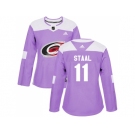 Women Adidas Carolina Hurricanes #11 Jordan Staal Purple Authentic Fights Cancer Stitched NHL Jersey