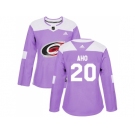 Women Adidas Carolina Hurricanes #20 Sebastian Aho Purple Authentic Fights Cancer Stitched NHL Jersey