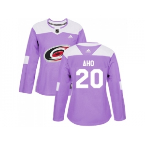 Women Adidas Carolina Hurricanes #20 Sebastian Aho Purple Authentic Fights Cancer Stitched NHL Jersey