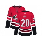 Women Adidas Carolina Hurricanes #20 Sebastian Aho Red Home Authentic Stitched NHL Jersey