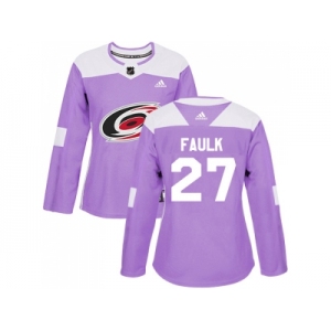 Women Adidas Carolina Hurricanes #27 Justin Faulk Purple Authentic Fights Cancer Stitched NHL Jersey