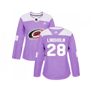 Women Adidas Carolina Hurricanes #28 Elias Lindholm Purple Authentic Fights Cancer Stitched NHL Jersey