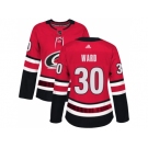 Women Adidas Carolina Hurricanes #30 Cam Ward Red Home Authentic Stitched NHL Jersey