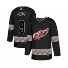 Detroit Red Wings #9 Gordie Howe Black Team Logos Fashion Jersey