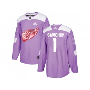 Men Adidas Detroit Red Wings #1 Terry Sawchuk Purple Authentic Fights Cancer Stitched NHL Jersey