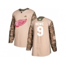 Men Adidas Detroit Red Wings #9 Gordie Howe Camo Authentic 2017 Veterans Day Stitched NHL Jersey