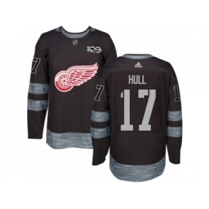 Men's Adidas Detroit Red Wings #17 Brett Hull Authentic Black 1917-2017 100th Anniversary NHL Jersey