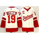 Men's Detroit Red Wings #19 Steve Yzerman White Red 2024-25 With C Patch Stitched Jersey
