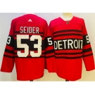 Men's Detroit Red Wings #53 Moritz Seider Red 2022-23 Reverse Retro Stitched Jersey