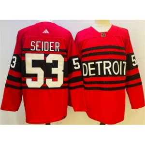 Men's Detroit Red Wings #53 Moritz Seider Red 2022-23 Reverse Retro Stitched Jersey