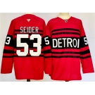 Men's Detroit Red Wings 53 Moritz Seider Red 2024-25 Reverse Retro Stitched Jersey