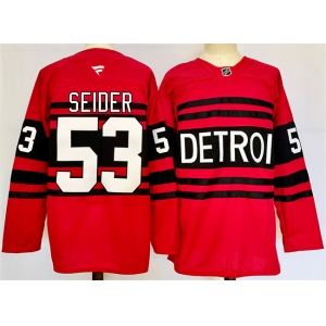 Men's Detroit Red Wings 53 Moritz Seider Red 2024-25 Reverse Retro Stitched Jersey