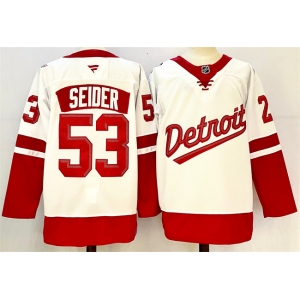 Men's Detroit Red Wings #53 Moritz Seider White Red 2024-25 Stitched Jersey