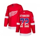 Men's Detroit Red Wings #72 Andreas Athanasiou Red Home USA Flag Stitched Hockey Jersey