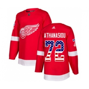 Men's Detroit Red Wings #72 Andreas Athanasiou Red Home USA Flag Stitched Hockey Jersey