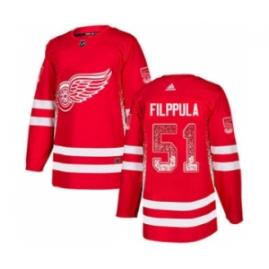 Men's Red Wings #51 Valtteri Filppula Red Home Authentic Drift Fashion Stitched Hockey Jersey