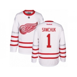 Men's Reebok Detroit Red Wings #1 Terry Sawchuk Authentic White 2017 Centennial Classic NHL Jersey