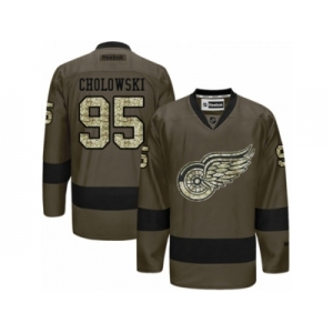 Men's Reebok Detroit Red Wings #95 Dennis Cholowski Authentic Green Salute to Service NHL Jersey