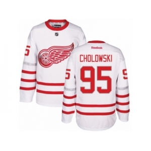 Men's Reebok Detroit Red Wings #95 Dennis Cholowski Authentic White 2017 Centennial Classic NHL Jersey