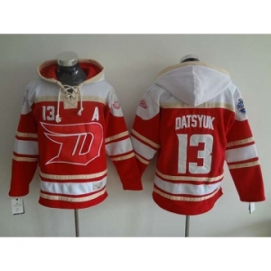 nhl jerseys detroit red wings #13 datsyuk red-cream[pullover hooded sweatshirt patch A][stadium]
