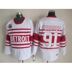 nhl jerseys detroit red wings #91 fedorov white[m&n 75th]