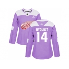 Women Adidas Detroit Red Wings #14 Gustav Nyquist Purple Authentic Fights Cancer Stitched NHL Jersey