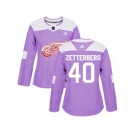 Women Adidas Detroit Red Wings #40 Henrik Zetterberg Purple Authentic Fights Cancer Stitched NHL Jersey