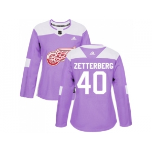 Women Adidas Detroit Red Wings #40 Henrik Zetterberg Purple Authentic Fights Cancer Stitched NHL Jersey