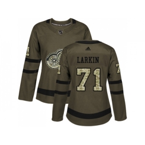 Women Adidas Detroit Red Wings #71 Dylan Larkin Green Salute to Service Stitched NHL Jersey