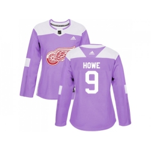 Women Adidas Detroit Red Wings #9 Gordie Howe Purple Authentic Fights Cancer Stitched NHL Jersey