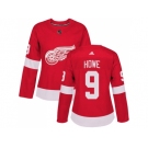 Women Adidas Detroit Red Wings #9 Gordie Howe Red Home Authentic Stitched NHL Jersey