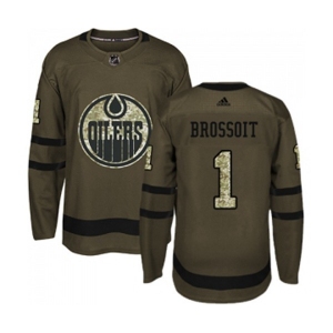 Adidas Edmonton Oilers #1 Laurent Brossoit Authentic Green Salute to Service NHL Jersey