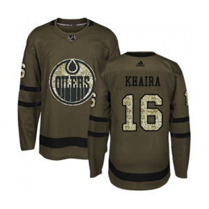 Adidas Edmonton Oilers #16 Jujhar Khaira Authentic Green Salute to Service NHL Jersey