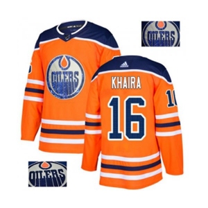 Adidas Edmonton Oilers #16 Jujhar Khaira Authentic Orange Fashion Gold NHL Jersey