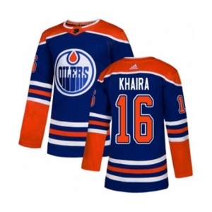 Adidas Edmonton Oilers #16 Jujhar Khaira Premier Royal Blue Alternate NHL Jersey