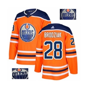 Adidas Edmonton Oilers #28 Kyle Brodziak Authentic Orange Fashion Gold NHL Jersey