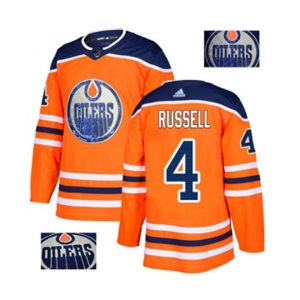 Adidas Edmonton Oilers #4 Kris Russell Authentic Orange Fashion Gold NHL Jersey