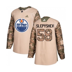 Adidas Edmonton Oilers #58 Anton Slepyshev Authentic Camo Veterans Day Practice NHL Jersey