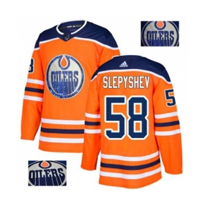 Adidas Edmonton Oilers #58 Anton Slepyshev Authentic Orange Fashion Gold NHL Jersey