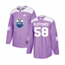 Adidas Edmonton Oilers #58 Anton Slepyshev Authentic Purple Fights Cancer Practice NHL Jersey